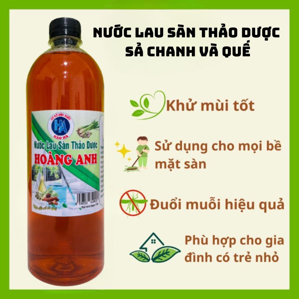 Nước lau sàn thảo dược tinh dầu sả quế 100% organic sạch khuẩn thơm mát, an toàn chai lớn 1000ml