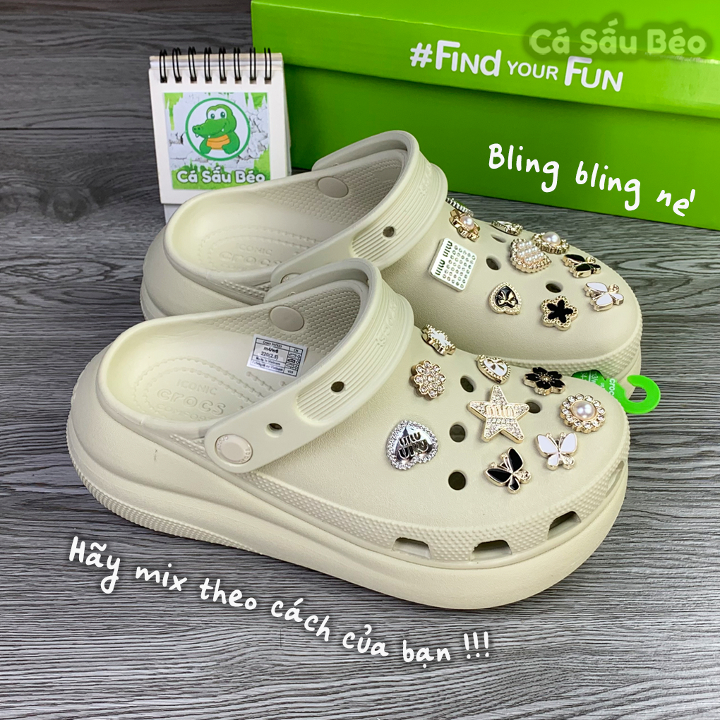 Dép sục cross classic crush unisex đế cao 5.2 cm tặng kèm 12 stickers 3D hoặc 18 hình 2D gắn dép, full tag