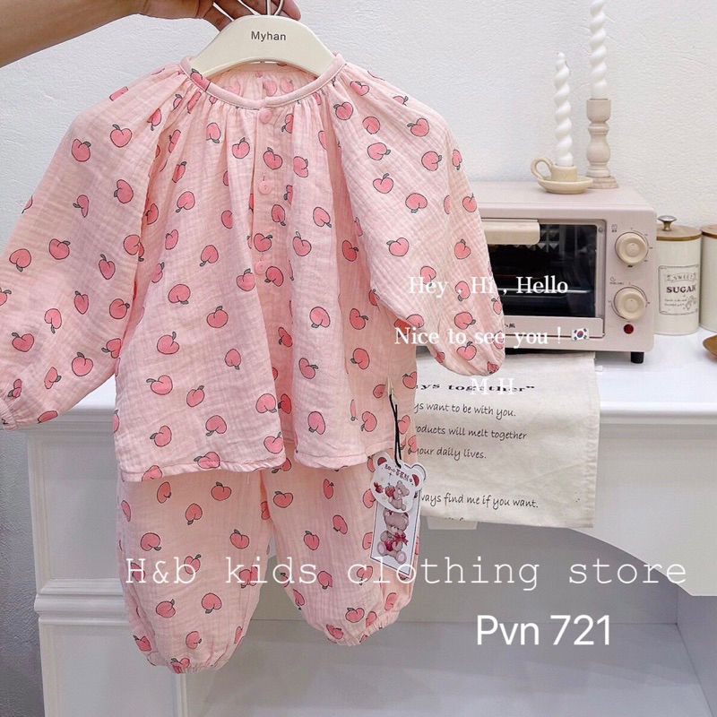 NT238 Bộ dài tay vải xô Muslin kiểu cài cúc dọc cho bé gái