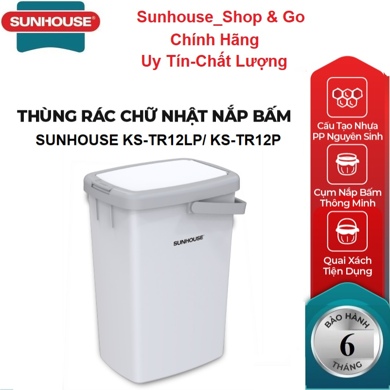 Thùng rác chữ nhật nắp bấm SUNHOUSE KS-TR12LP/KS-TR12P - Bảo hành chính hãng