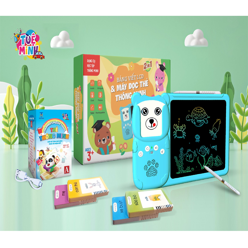 Máy đọc thẻ Flashcard song ngữ Anh Việt kết hợp bảng viết tự xóa thông minh LCD - Máy đọc viết thông minh - Lana Queen