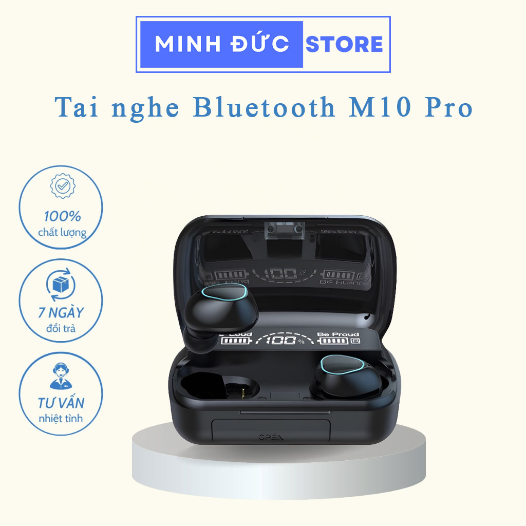💚 Tai nghe Bluetooth M10 bản Pro, pin trâu 3000mah, chống nước, nút cảm ứng screen Led Gaming