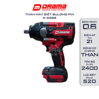 Thân máy siết bulong pin DRAMA D5598, Lực siết 520Nm, Động cơ Không chổi than