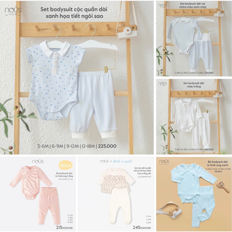 Bộ bodysuit dài nous mềm mát cho bé trai bé gái bé sơ sinh