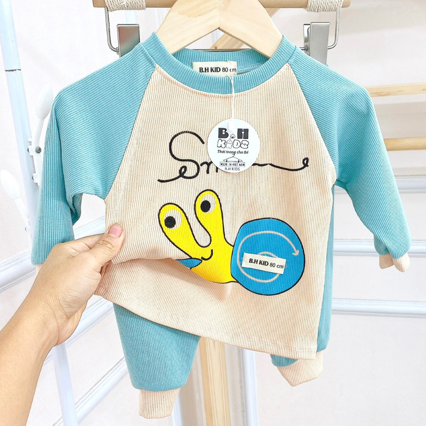 Bộ quần áo dài tay thu đông, mặc điều hòa, chất thun tăm, họa tiết ngộ nghĩnh cho bé trai, bé gái - BD01