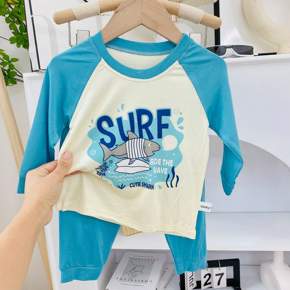 Bộ quần áo thu đông, mặc điều hòa, dài tay, chất thun lạnh cho bé trai, bé gái BD22