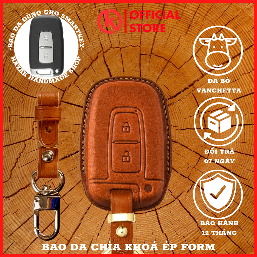 Bao Da Chìa Khoá Ô Tô Bao HUY-F2 Hyundai Santafe, Sonata Smartkey 2 Nút Bấm Bao Da Ép Form Da Thật May Thủ Công BH 12T