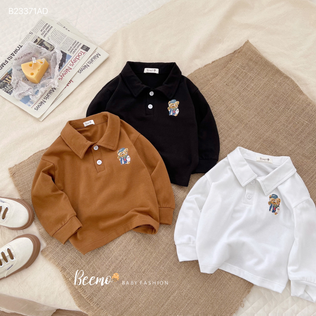 Áo Polo dài tay in gấu cho bé trai Beemo,Chất liệu cotton co giãn cực kì thoải mái,thoáng mát B363