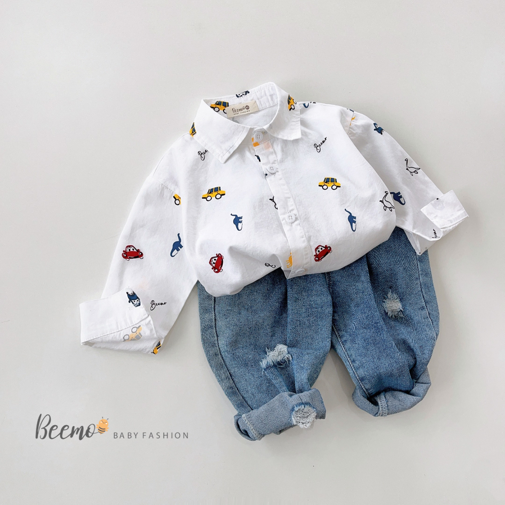 Áo sơmi hoạ tiết ô tô cho bé trai Beemo,Chất liệu thô hàn cao cấp, thoáng mát đứng form,thiết kế cổ đức B362