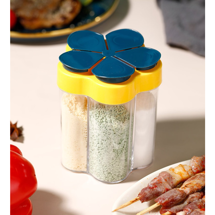 Hũ Gia Vị 5 Ngăn Hình Hoa - Lọ Đựng Tiêu, Bột Ngọt, Muối 5 Ngăn - Hộp Chứa Gia Vị Nhà Bếp
