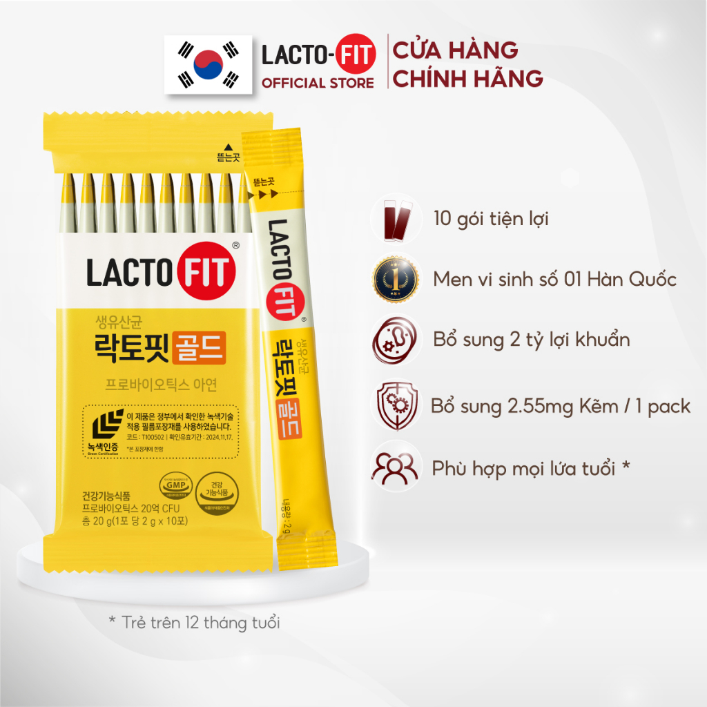 10 Gói Men Vi Sinh LACTO-FIT GOLD Bổ Sung Lợi Khuẩn Cải Thiện Đường Ruột Khỏe Mạnh (10 gói x 2g)