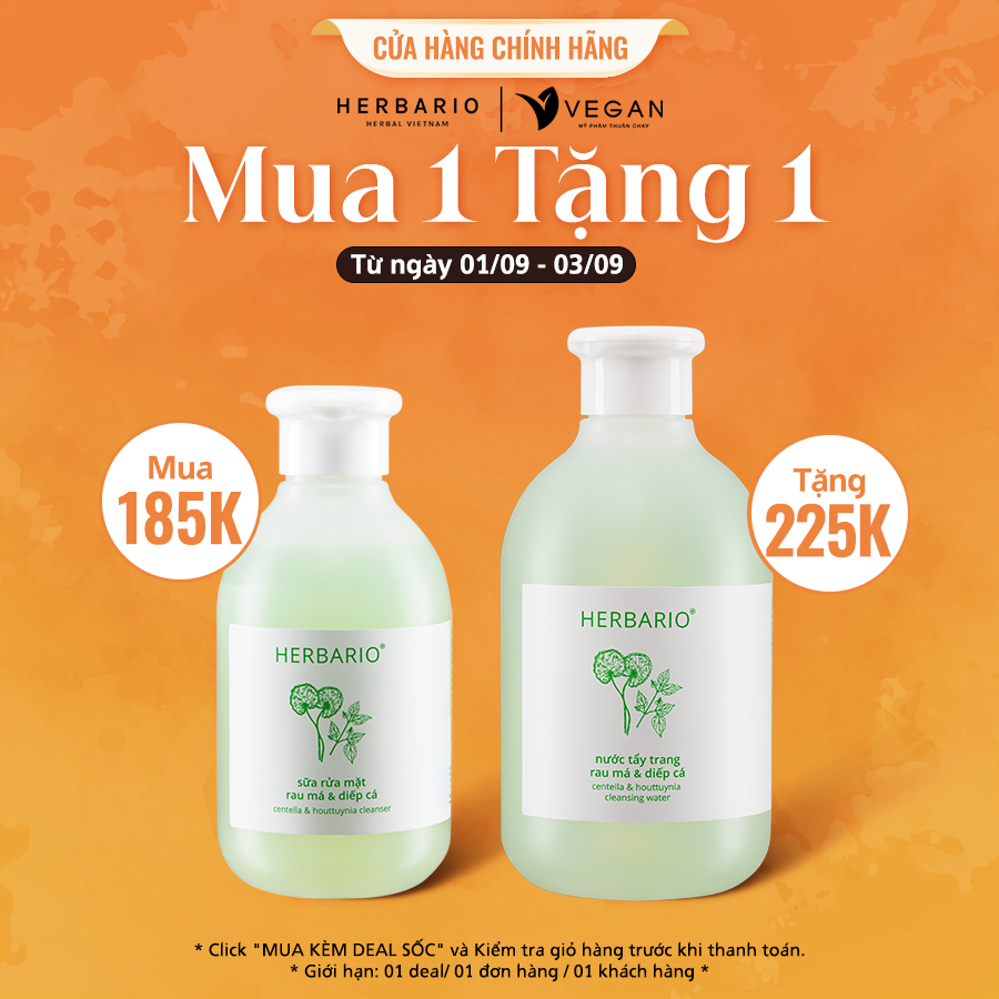 Sữa rửa mặt Rau má & Diếp cá herbario 200ml sạch mụn thuần chay