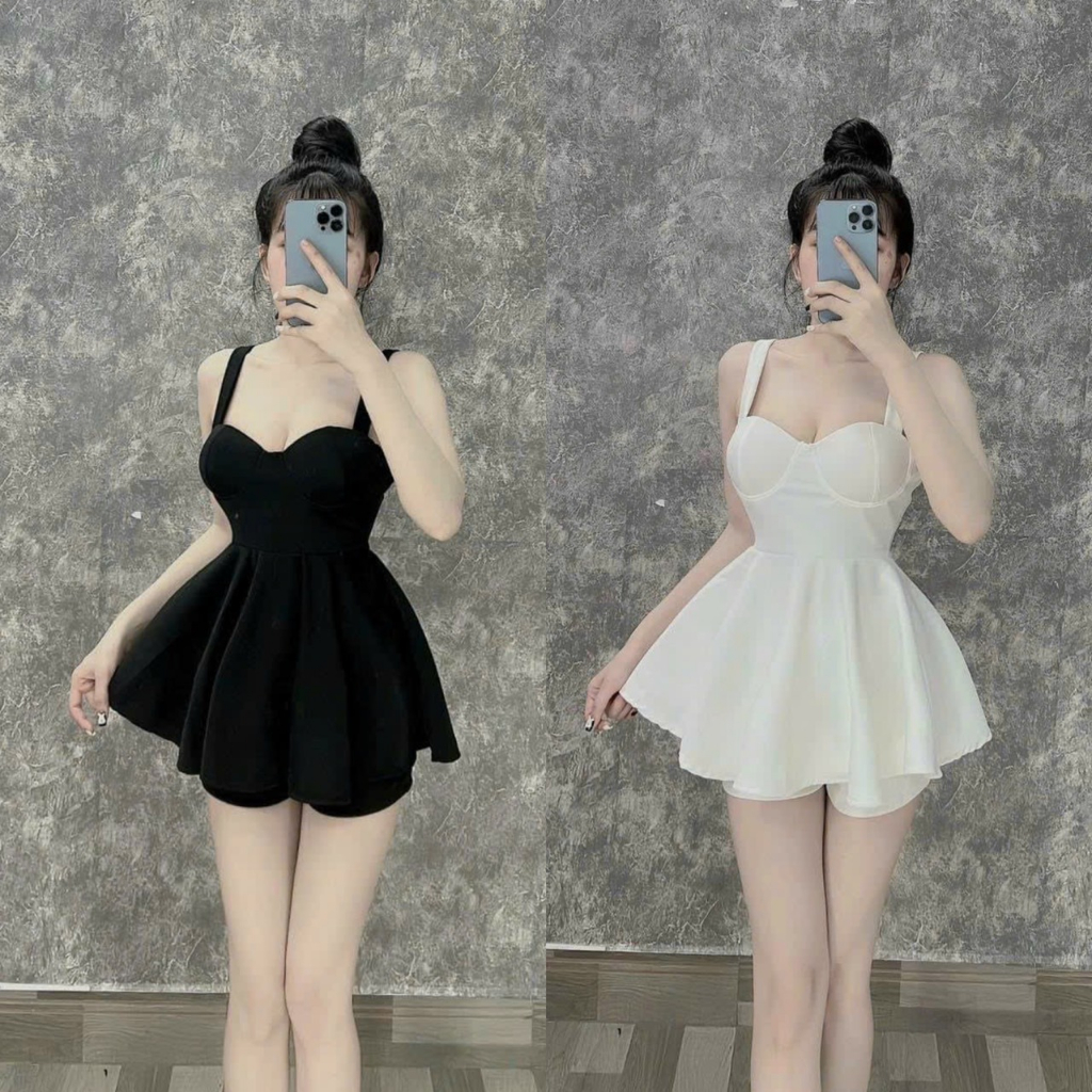 Sét đồ nữ áo 2 dây dáng xòe sang chảnh dễ thương mix quần đùi trẻ trung tôn dáng đi chơi
