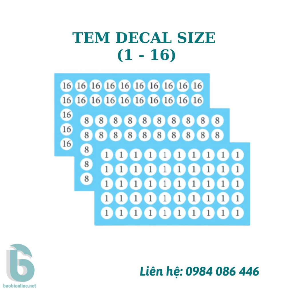 TEM NHÃN DÁN DECAL HÌNH TRÒN DẠNG SIZE SỐ GIÀY DÉP QUẦN ÁO TỪ SỐ 1 - 20 | 1 TỜ SỐ LƯỢNG 50 CON - BAOBIONLINE