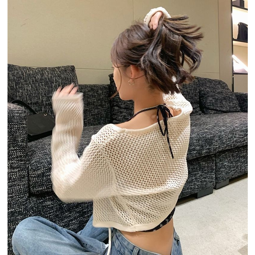 Áo khoác len dây buộc giữa, Áo choàng dệt kim lỗ thoáng mát [FREESHIP] áo cardigan kiểu dáng Hàn Quốc hot 2023 1SIZESHOP | BigBuy360 - bigbuy360.vn