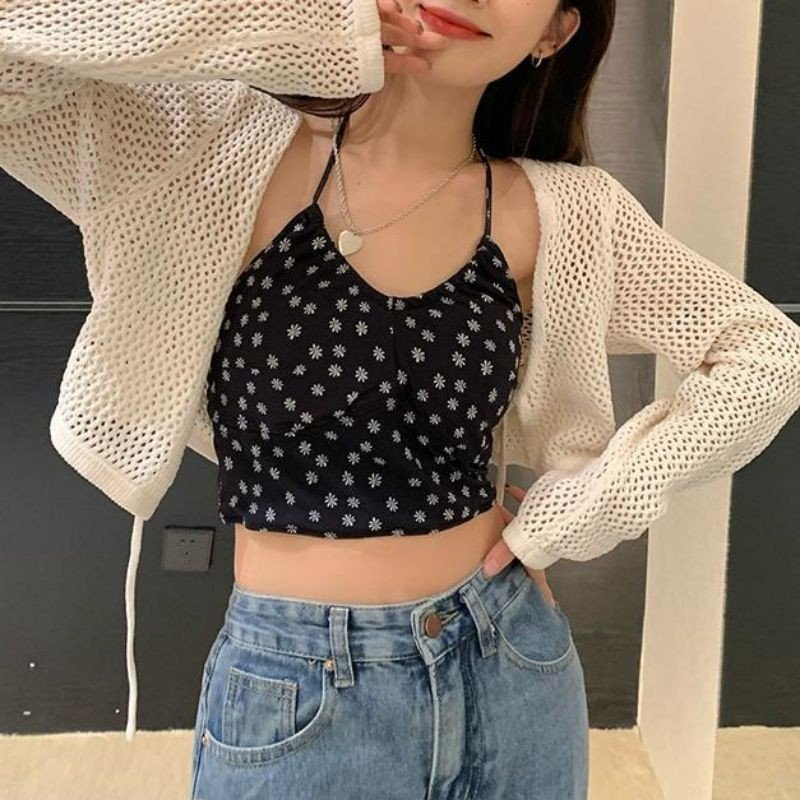 Áo khoác len dây buộc giữa, Áo choàng dệt kim lỗ thoáng mát [FREESHIP] áo cardigan kiểu dáng Hàn Quốc hot 2023 1SIZESHOP | BigBuy360 - bigbuy360.vn