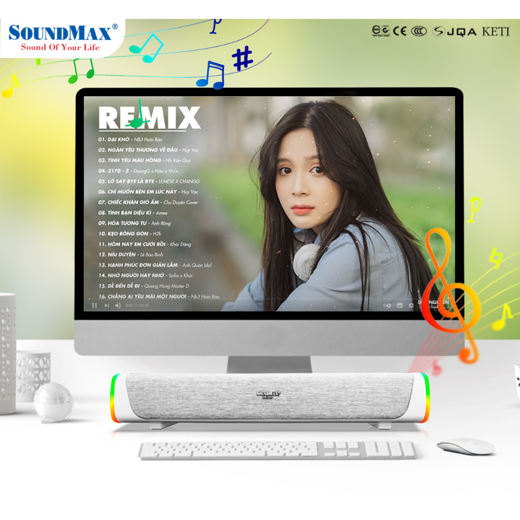 Loa Soundmax SB-201/2.0 ,12W, soundbar RGB bluetooth - Hàng chính hãng 100% - BH 12 tháng