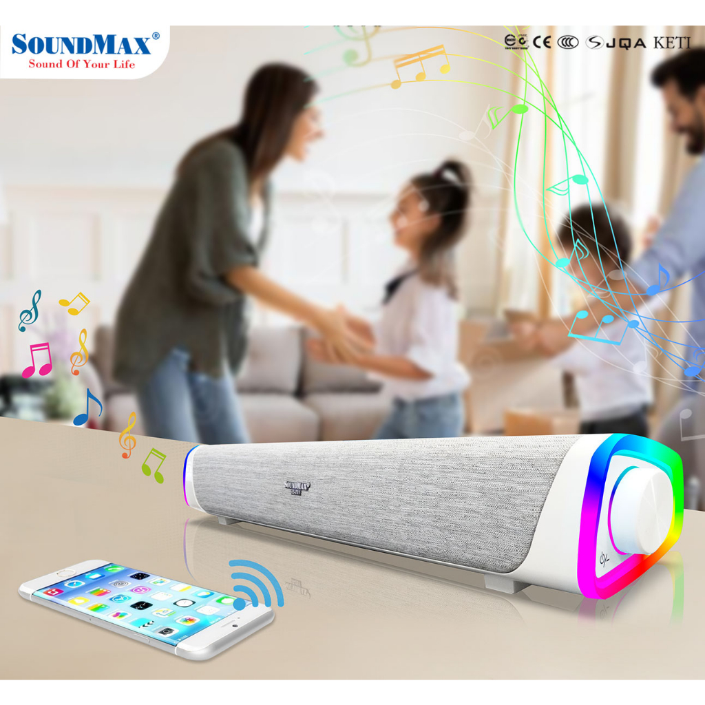 Loa Soundmax SB-201/2.0 ,12W, soundbar RGB bluetooth - Hàng chính hãng 100% - BH 12 tháng
