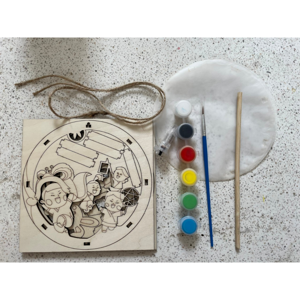 Lồng đèn gỗ trung thu cao cấp TỰ VẼ TÔ MÀU NHIỀU HÌNH có đèn , dùng pin OREX