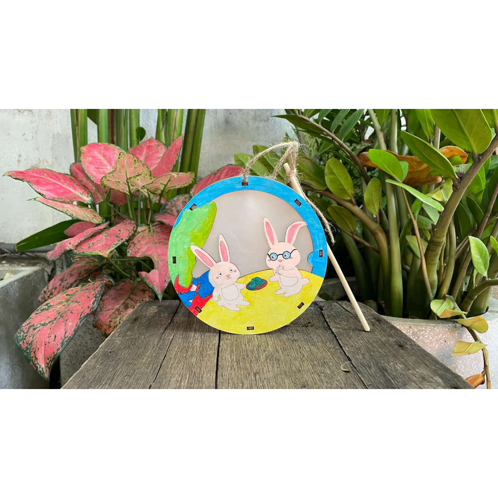 Lồng đèn gỗ trung thu cao cấp TỰ VẼ TÔ MÀU NHIỀU HÌNH có đèn , dùng pin OREX