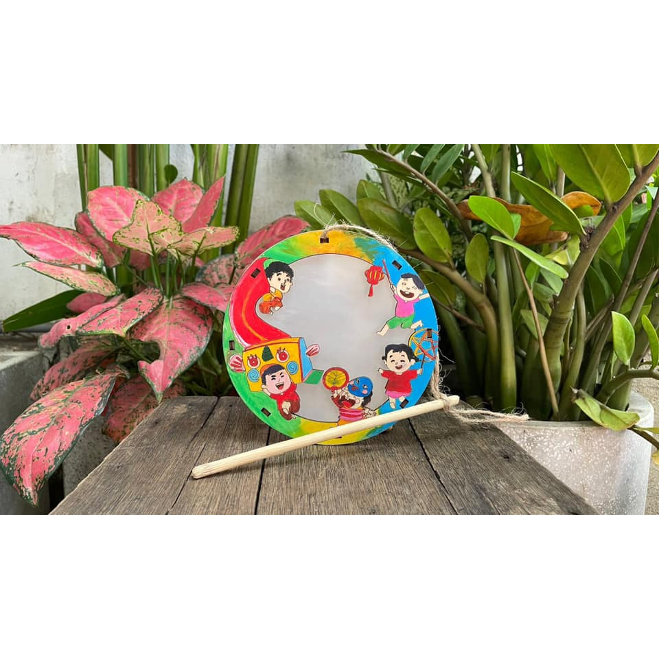 Lồng đèn gỗ trung thu cao cấp TỰ VẼ TÔ MÀU NHIỀU HÌNH có đèn , dùng pin OREX