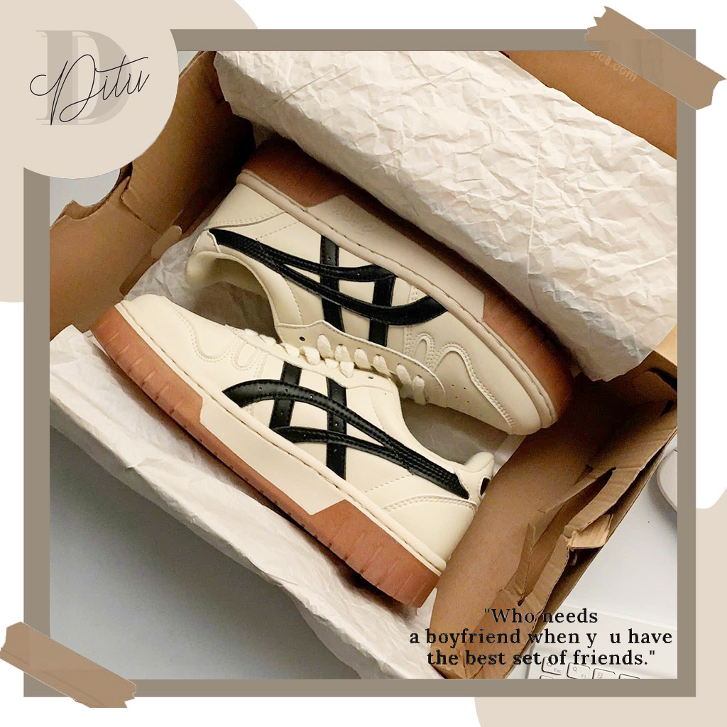 Giày Asics Court MZ Nam Nữ, Giày Đế Cao Su Asics Court Cream Black Gum Hàng Cao Cấp Full Box