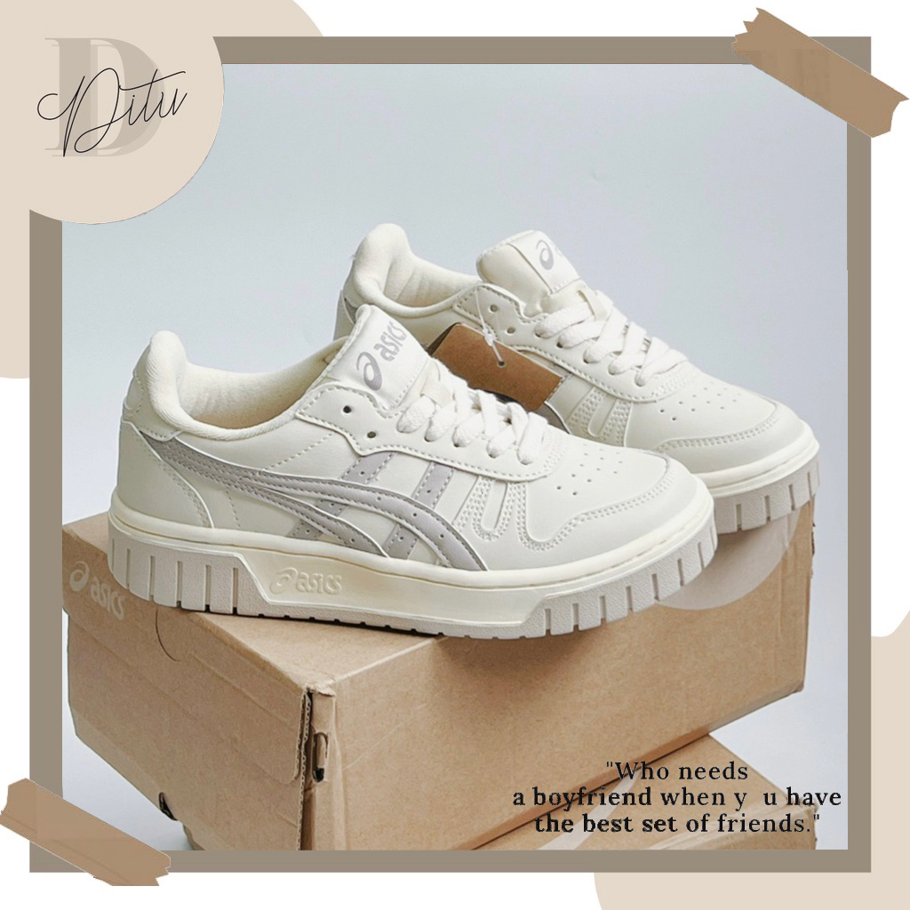 Giày Asics Court MZ Nam Nữ, Giày Đế Cao Su Asics Court Cream Black Gum Hàng Cao Cấp Full Box