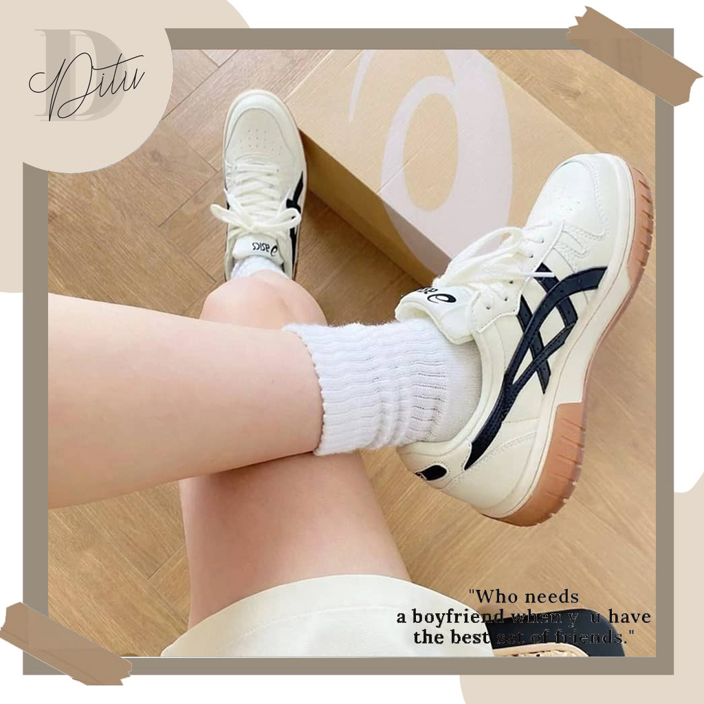 Giày Asics Court MZ Nam Nữ, Giày Đế Cao Su Asics Court Cream Black Gum Hàng Cao Cấp Full Box