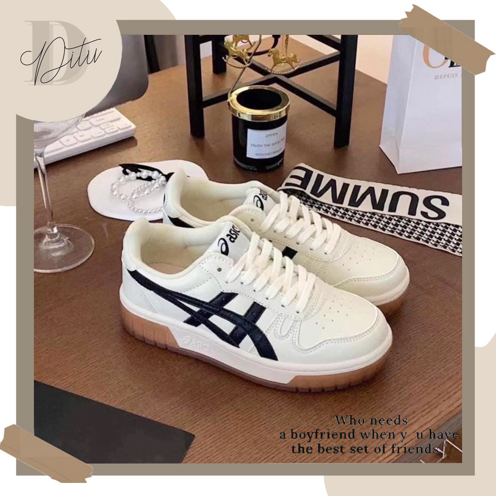 Giày Asics Court MZ Nam Nữ, Giày Đế Cao Su Asics Court Cream Black Gum Hàng Cao Cấp Full Box