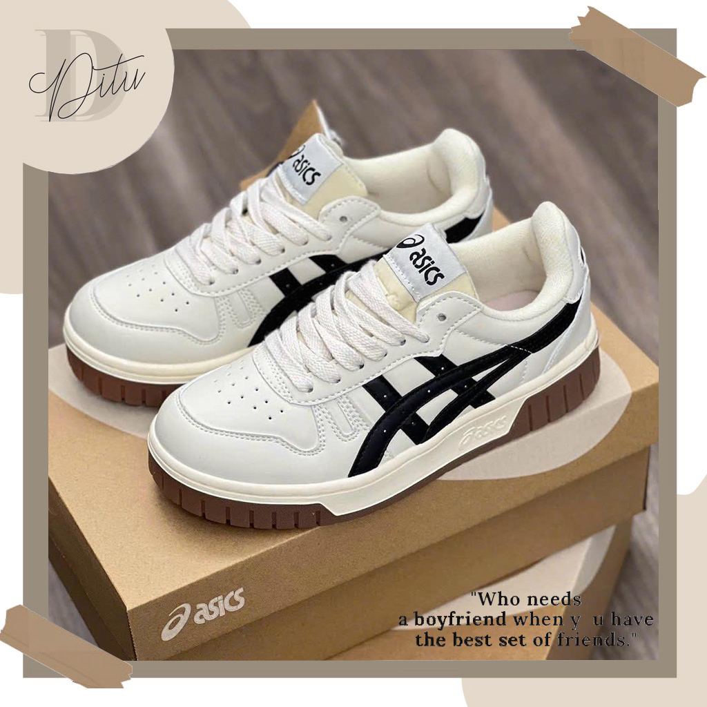 Giày Asics Court MZ Nam Nữ, Giày Đế Cao Su Asics Court Cream Black Gum Hàng Cao Cấp Full Box