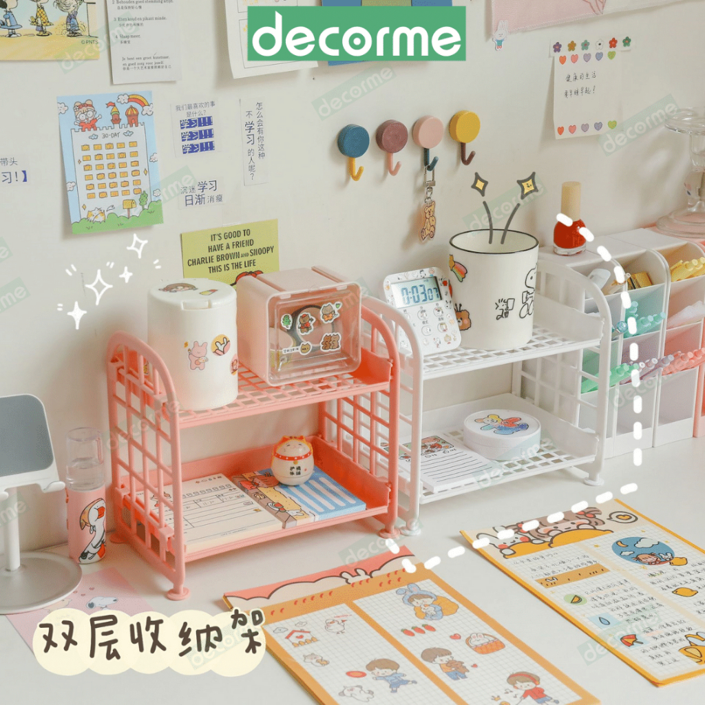 Kệ mini để bàn DecorMe kệ nhựa 2 tầng vuông kệ decor bàn học Hàn Quốc nhiều màu sắc lắp ghép dễ dàng