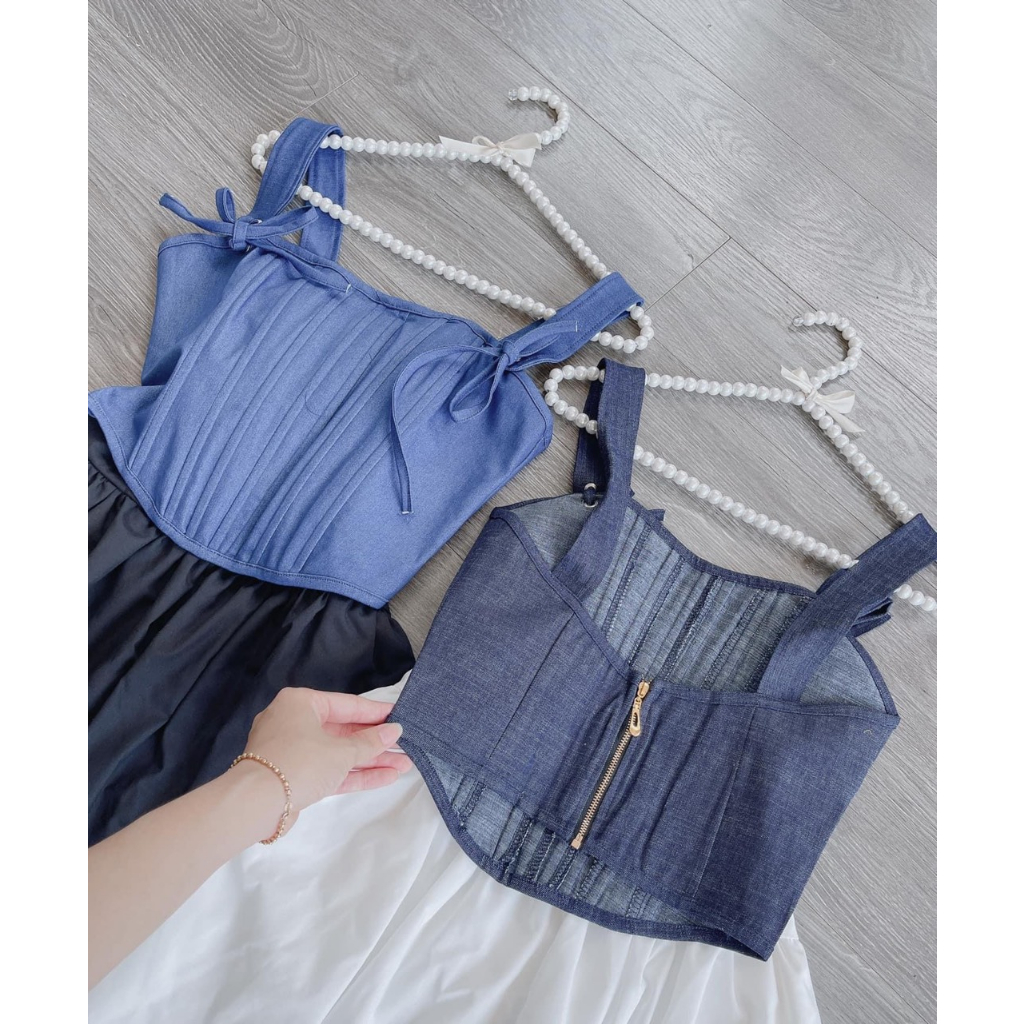 🍒🍒🍒 🌵🌵ÁO DÂY KHOEN CỘT NƠ CHÍP BIN . DÂY KÉO SAU LƯNG  CHẤT JEAN LỤA MỊN LYIE