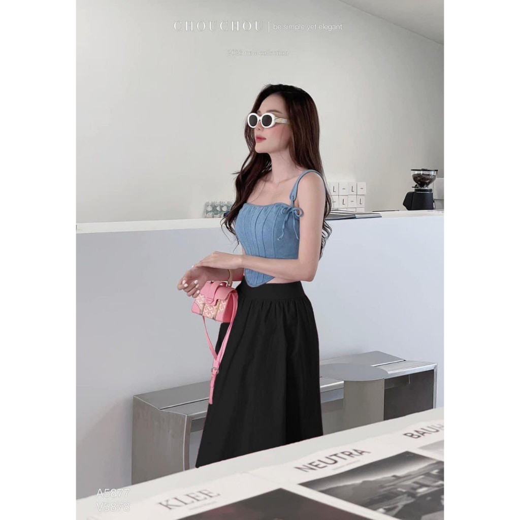 🍒🍒🍒 🌵🌵ÁO DÂY KHOEN CỘT NƠ CHÍP BIN . DÂY KÉO SAU LƯNG  CHẤT JEAN LỤA MỊN LYIE