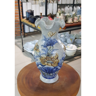 Lọ hoa thờ cúng hoa văn sen men rạn - gốm sứ bát tràng