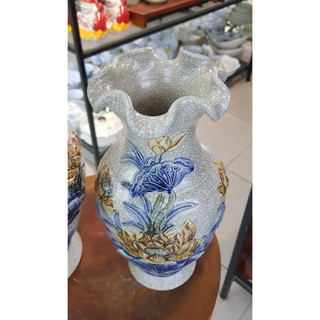 Lọ Hoa Thờ Cúng Hoa Văn Sen men rạn - Gốm Sứ Bát Tràng