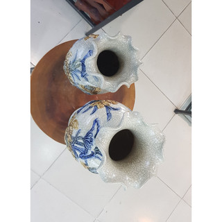 Lọ Hoa Thờ Cúng Hoa Văn Sen men rạn - Gốm Sứ Bát Tràng