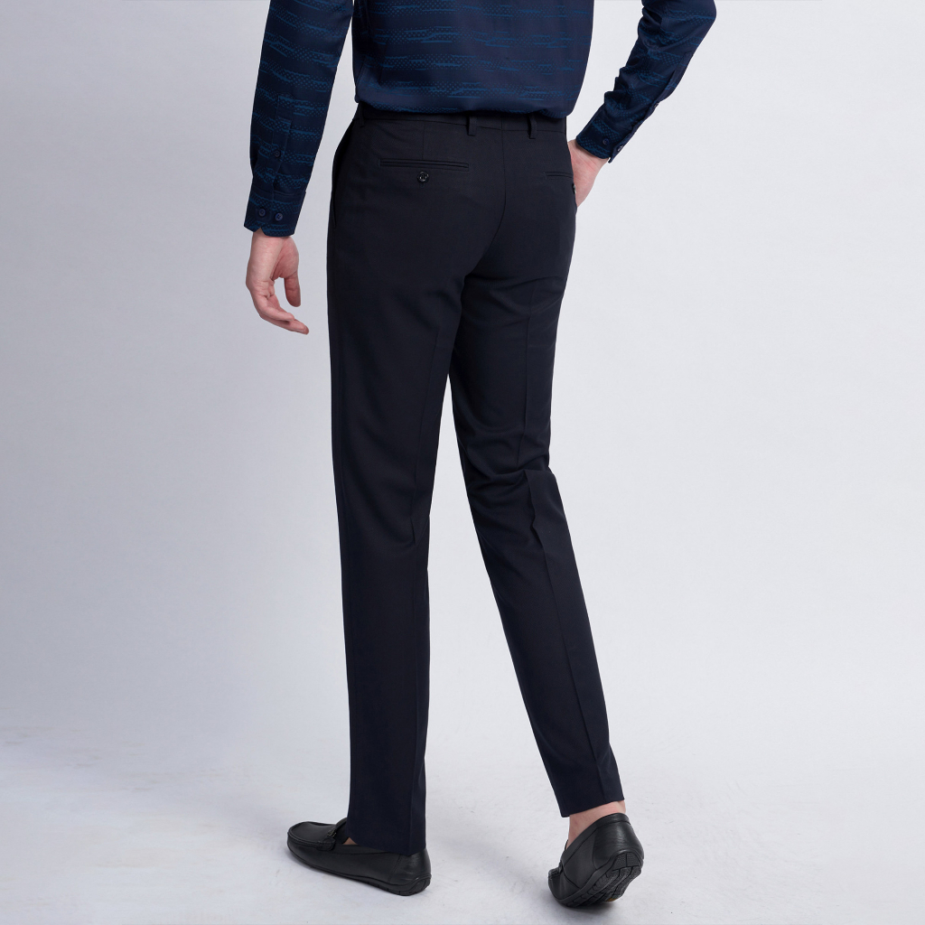 Quần Âu Nam Cao Cấp Cạp Chun Co Giãn 0611 Dáng Suông Màu Xanh Đen Vân Vải Gai - Vulcano