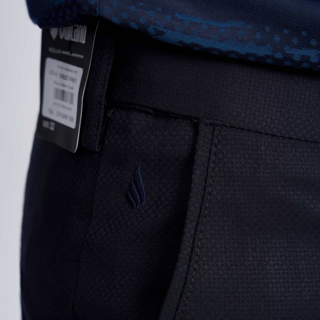 Quần Âu Nam Cao Cấp Cạp Chun Co Giãn 0611 Dáng Suông Màu Xanh Đen Vân Vải Gai - Vulcano