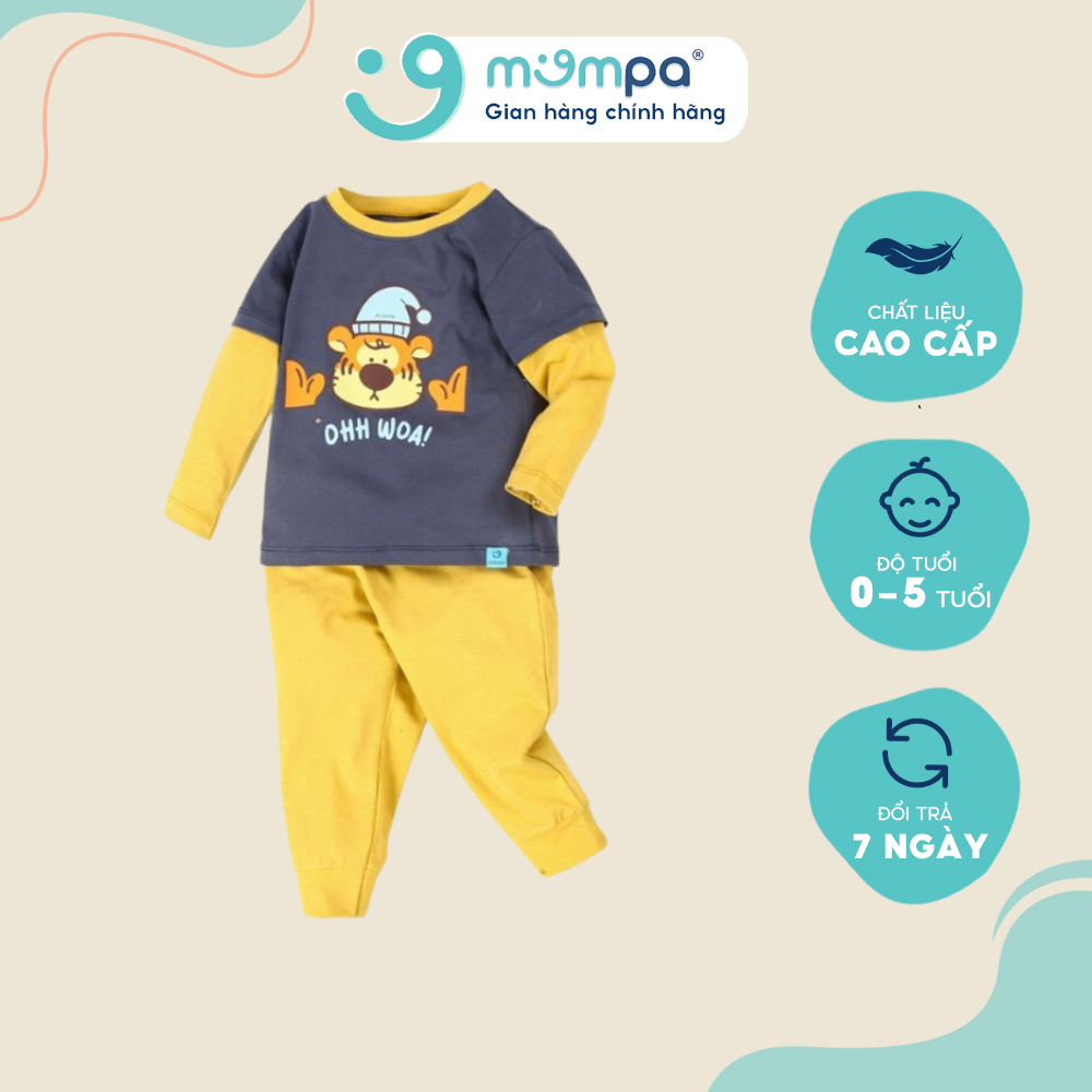 Bộ dài tay cho bé trai Mompa 1 đến 5 tuổi vải cotton actif mềm mại co giãn thấm hút 825