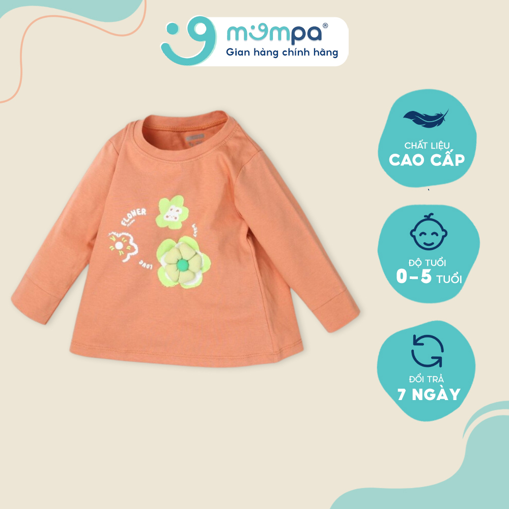 Áo dài tay cho bé gái Mompa 1 đến 5 tuổi vải cotton actif mềm mại co giãn thấm hút MP 829