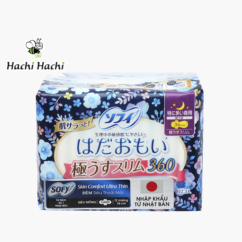Băng vệ sinh ban đêm siêu mỏng có cánh Sofy Unicharm 36cm (12 miếng) - Hachi Hachi Japan Shop