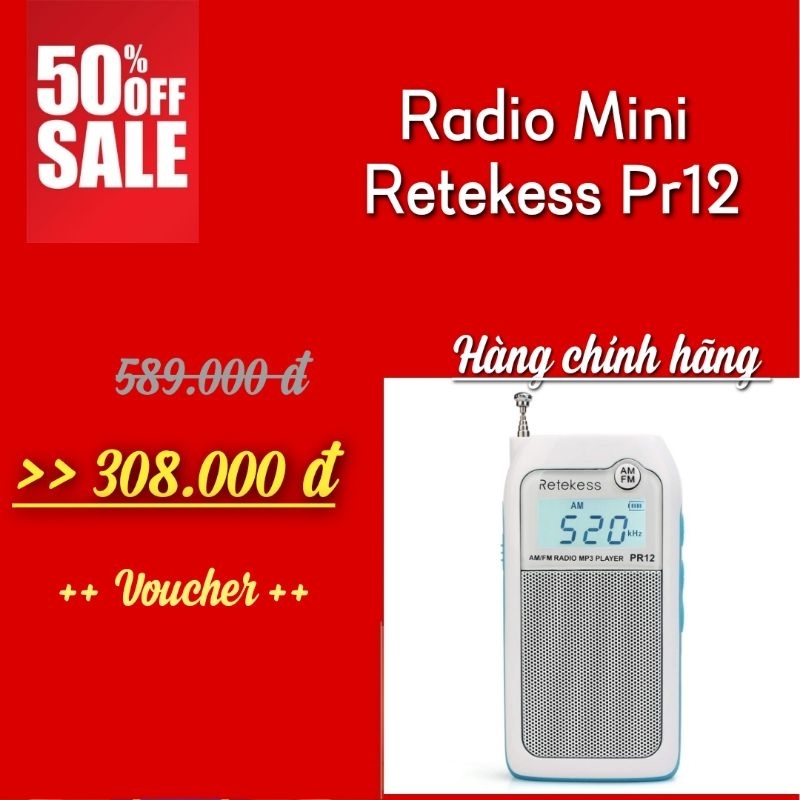 Radio Mini Retekess Pr12 FM AM, Nghe nhạc Mp3, Cầm tay, Hàng chính hãng
