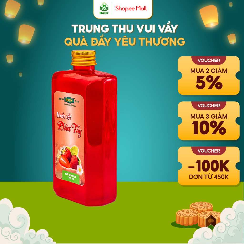 Nước Cốt Dâu Tây HANY Đặc Sản Đà Lạt Giải Nhiệt Mùa Hè Chai 300ml