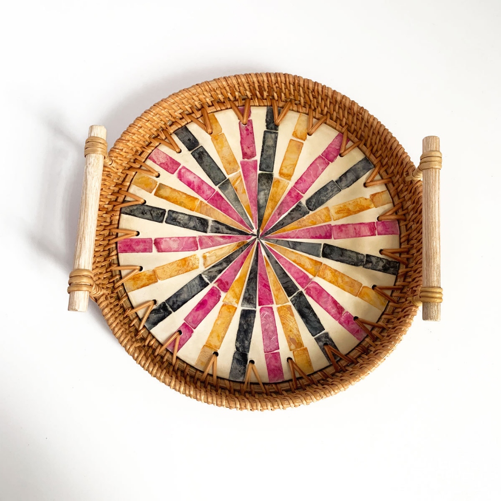 Khay khảm trai có tay cầm decor nhà bếp đựng bánh kẹo hoa quả