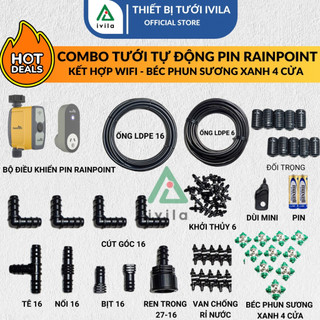 Bộ tưới tự động phun sương - Hẹn giờ tự động dùng Pin Rainpoint Wifi - Điều khiển Smartphone
