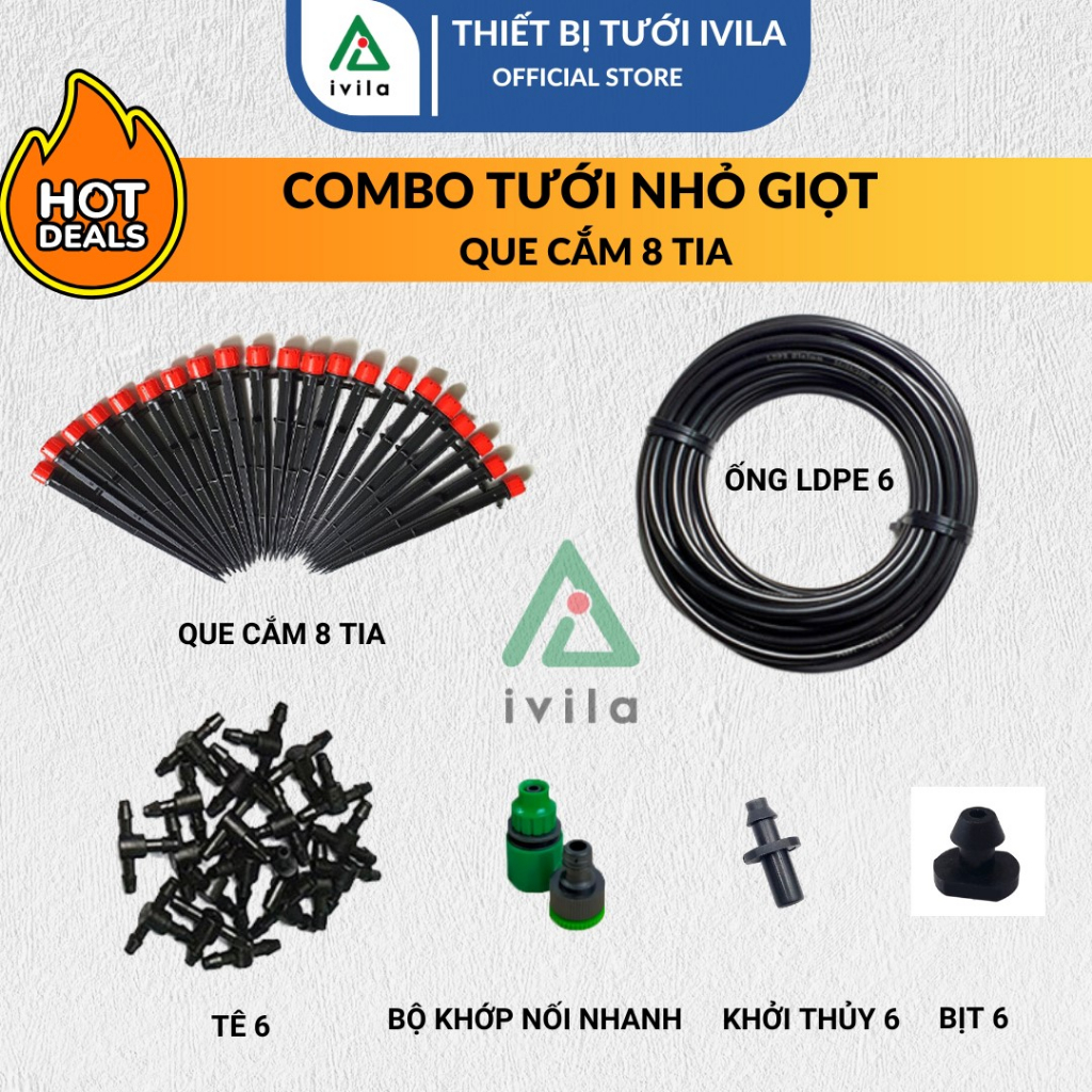 Combo tưới nhỏ giọt que cắm 8 tia - chất liệu nhựa cao cấp - tiết kiệm nước thời gian công sức