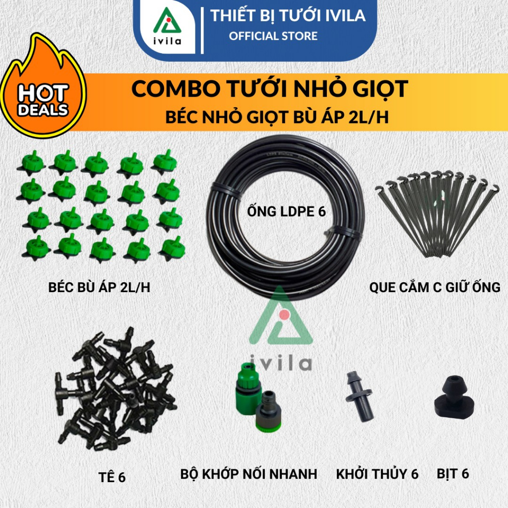 Combo tưới nhỏ giọt béc bù ap 2l/h - chất liệu nhựa cao cấp chịu năng mưa - Tiết kiệm nước thời gian công sức
