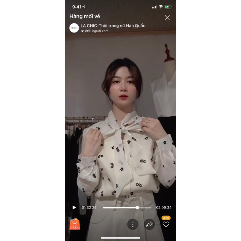Áo sơ mi công sở dài tay,sơ mi tơ cổ thắt nơ, thêu hoa nhưng nổi LA CHIC