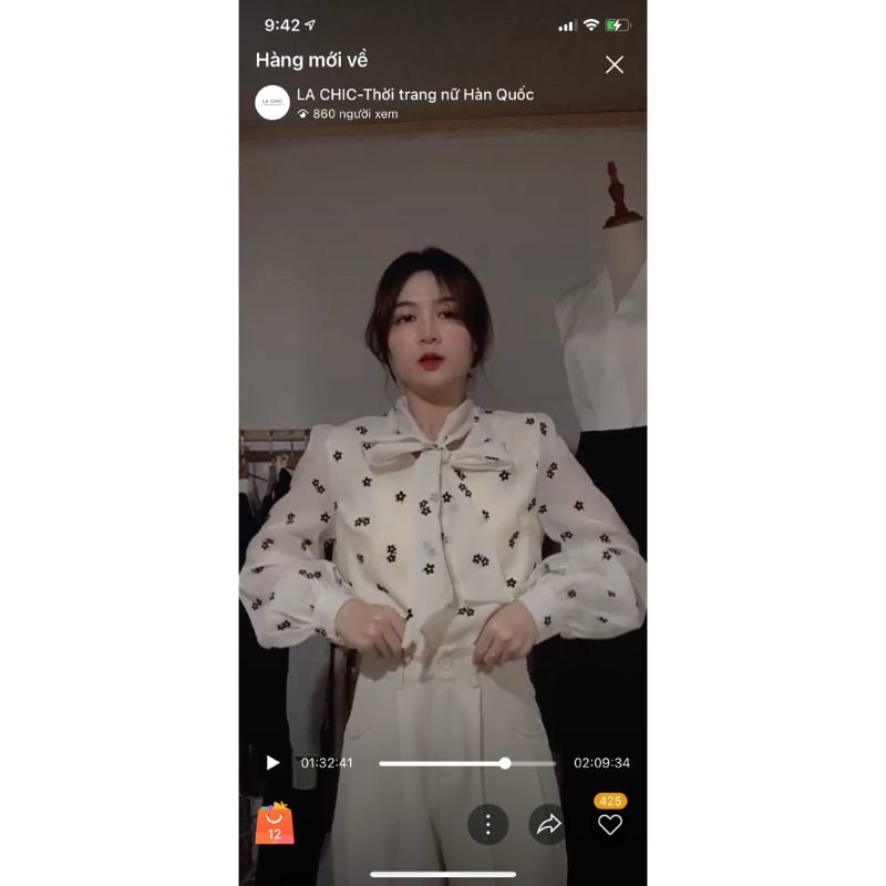 Áo sơ mi công sở dài tay,sơ mi tơ cổ thắt nơ, thêu hoa nhưng nổi LA CHIC