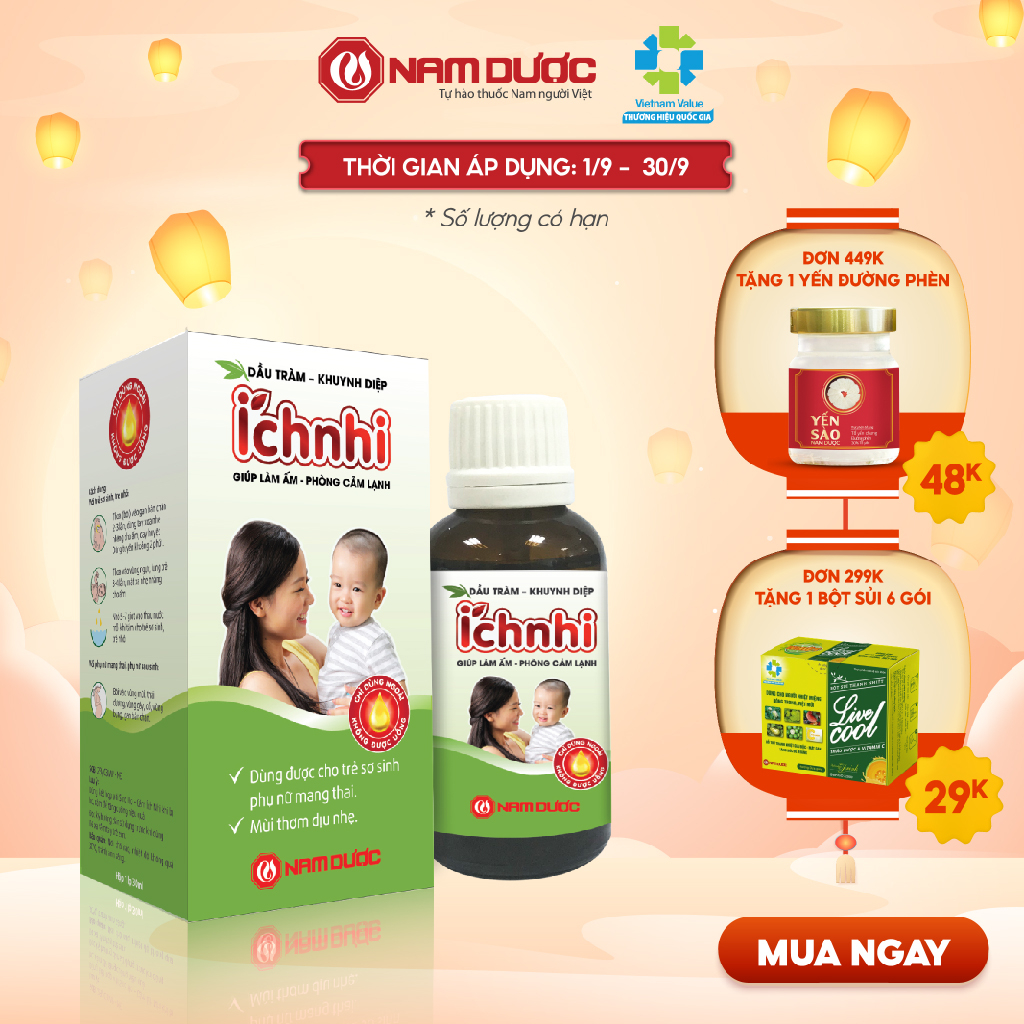 Dầu tràm khuynh diệp Ích Nhi 30ml giúp phòng cảm lạnh, làm ấm, an toàn cho trẻ sơ sinh và phụ nữ có thai, sau sinh